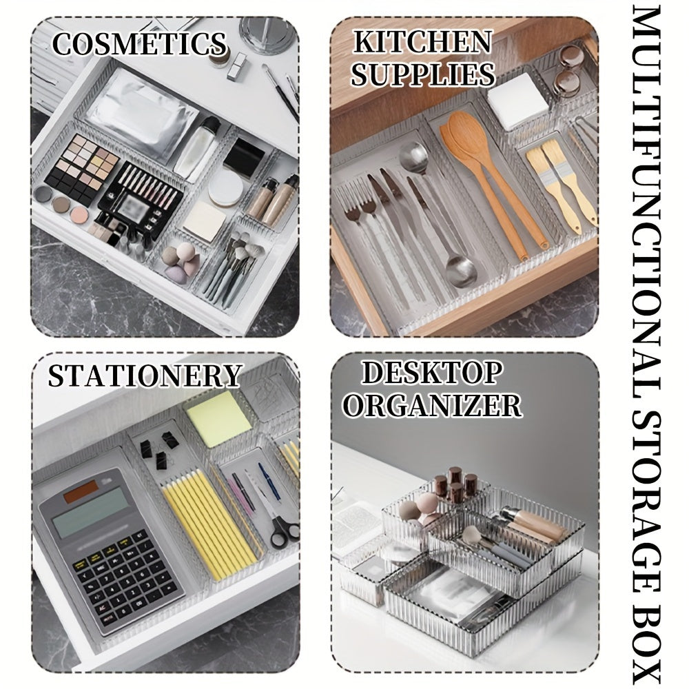 Stackable Clear Drawer Organizer Set in 4 Sizes for Makeup Skincare Stationery Storage
