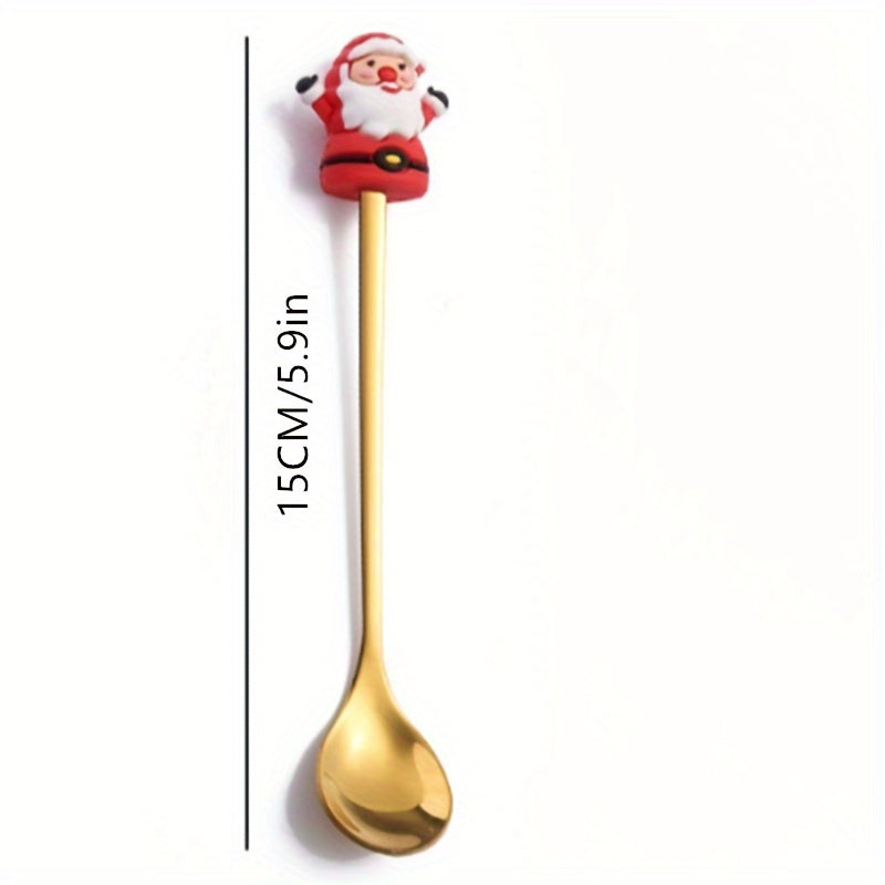 Set of 4 Stainless Steel Coffee Spoons with Santa and Reindeer Christmas Designs