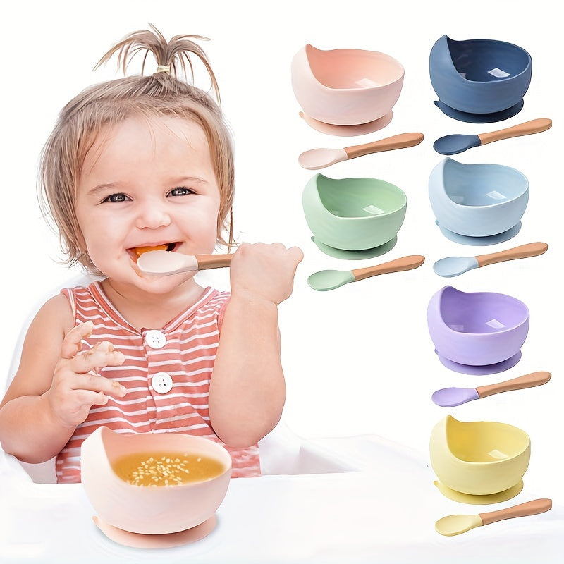 Baby Feeding Set with Silicone Bowl and Spoon for Toddlers Non-Slip Suction Cup Gift
