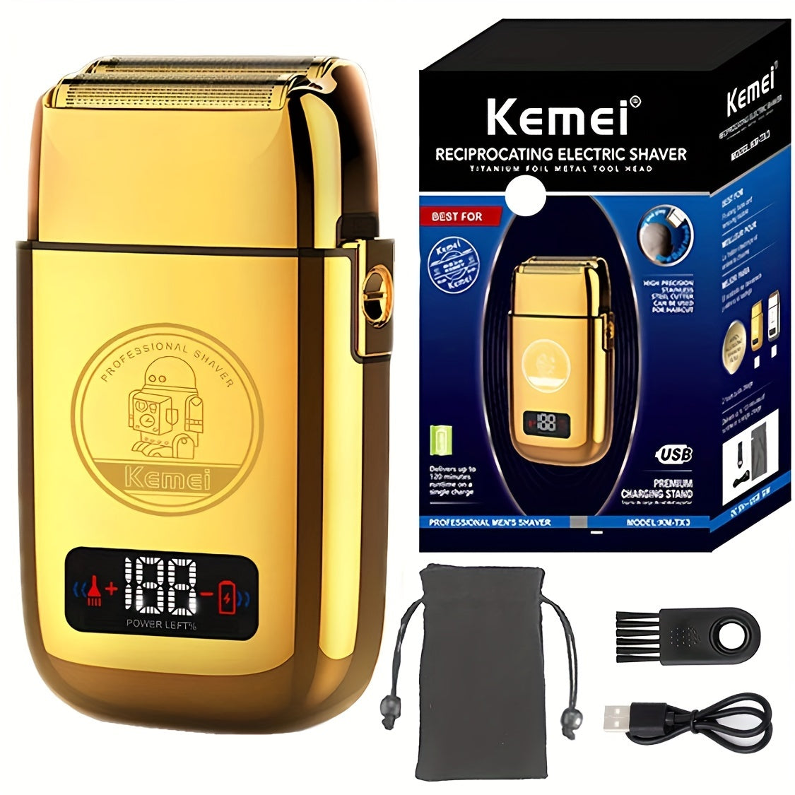 Reciprocating Electric Shaver USB Rechargeable Titanium Foil Razor LED Display 5 Speeds