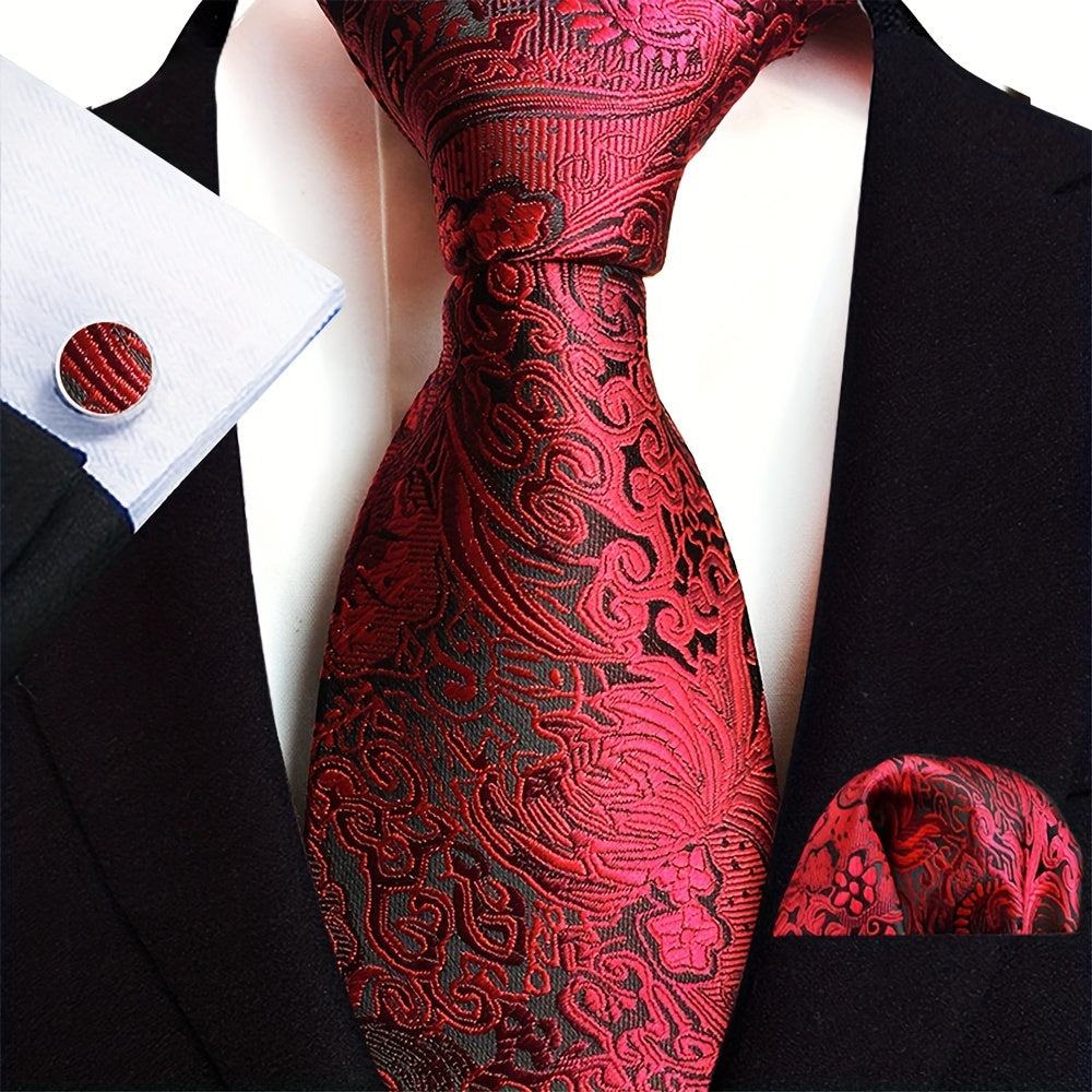 Men's Paisley Tie Pocket Square Cufflink Set Polyester Woven for Weddings Parties Business