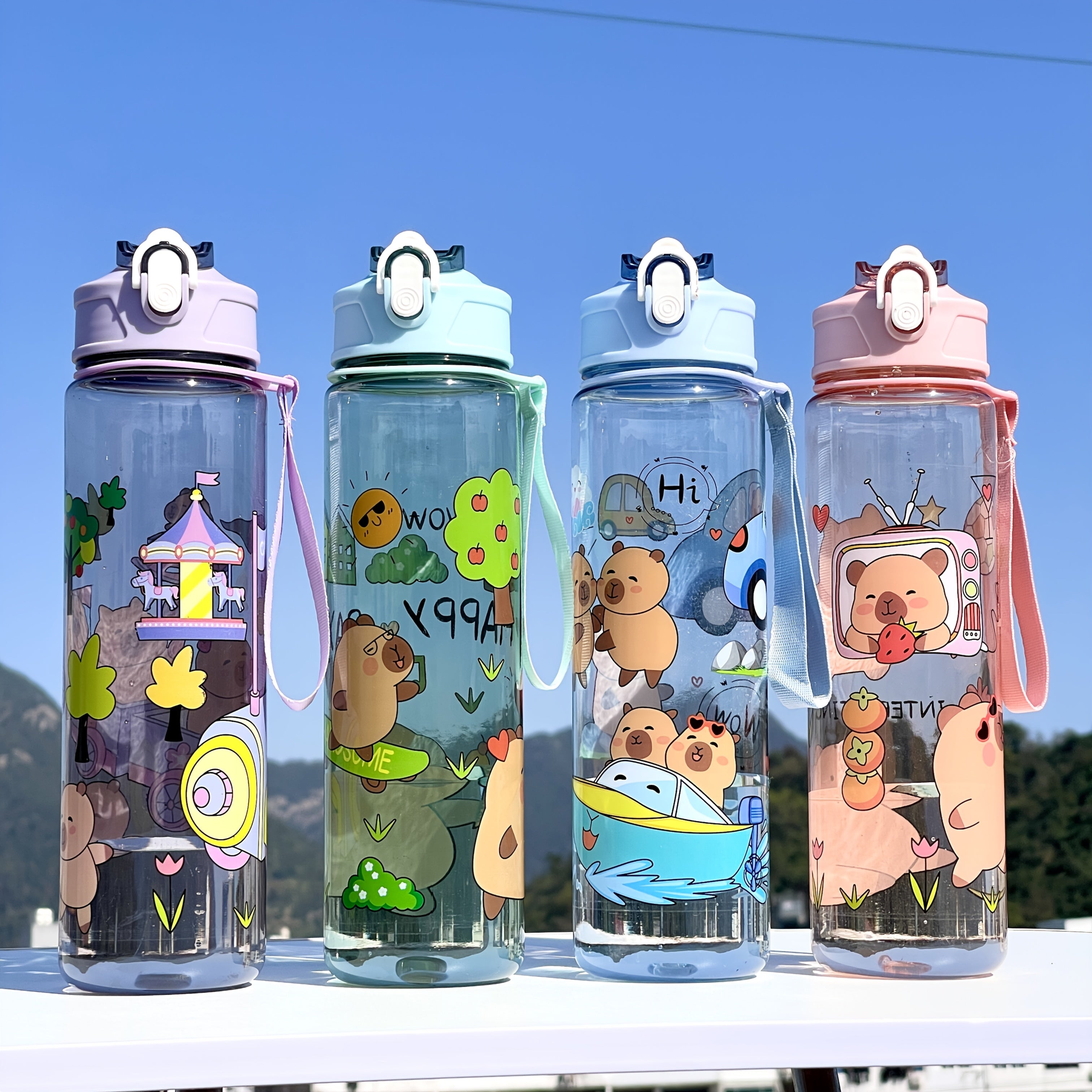 Large Sports Water Bottle with Whimsical Designs Durable Portable for Outdoor Activities