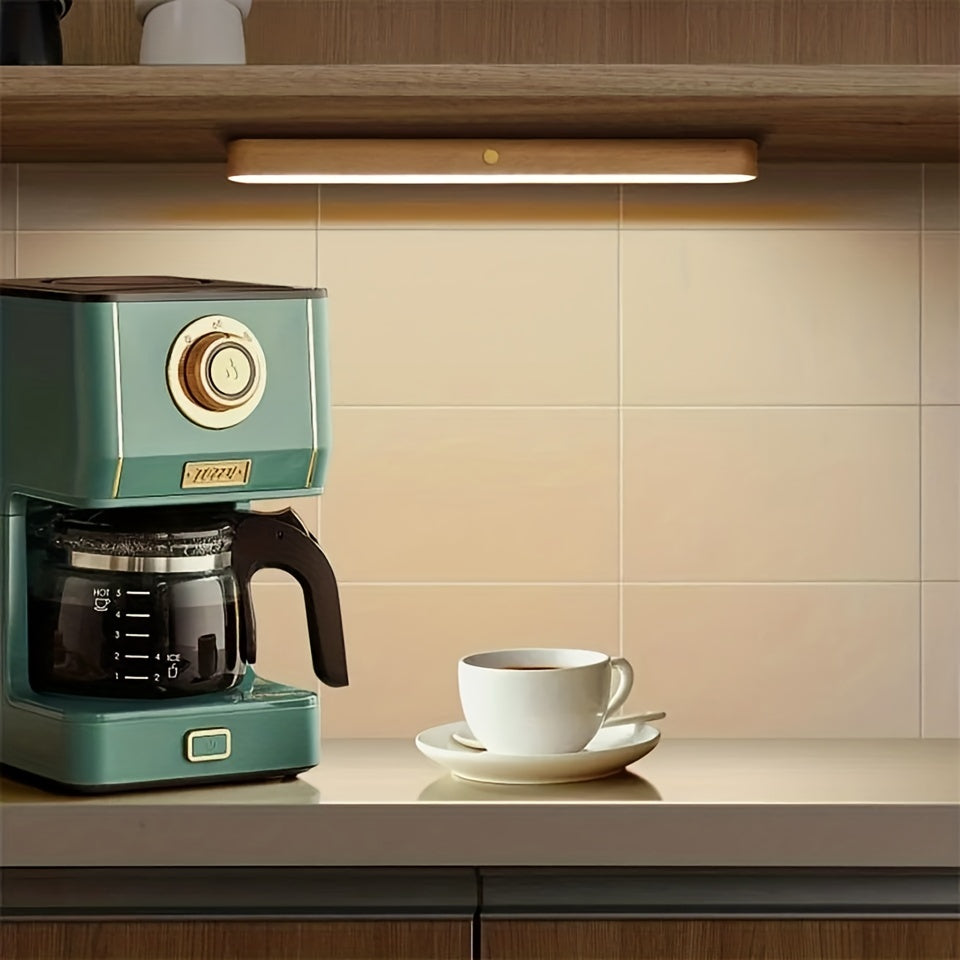 Rechargeable LED Night Light with Wooden Frame and Mirror Front Wall Mountable Bedside Lamp