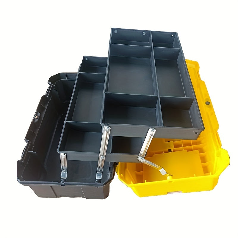 21-Inch Plastic Toolbox Organizer with Metal Handles Waterproof Black Yellow