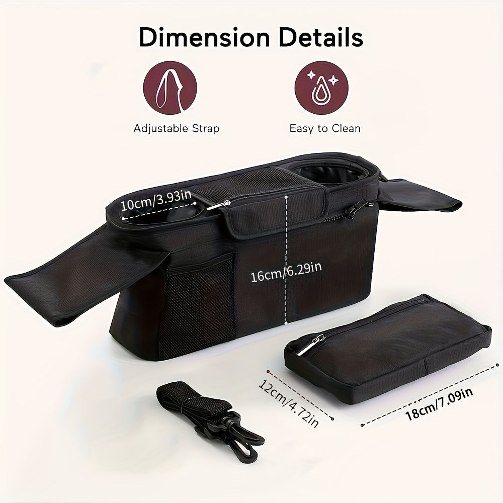 Black Stroller Organizer with Large Capacity and Multiple Pockets