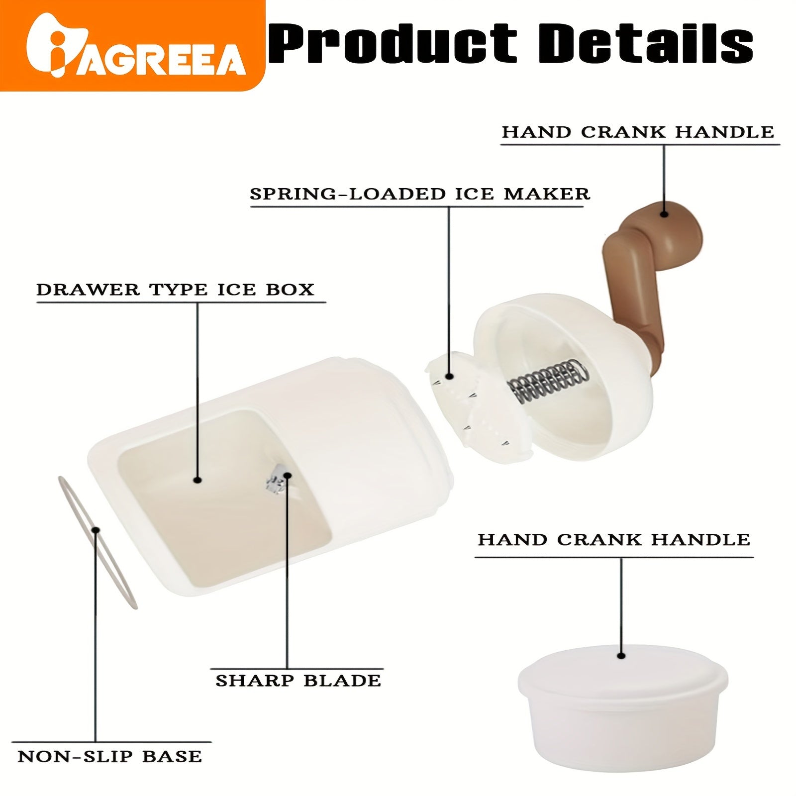 Qo‘l bilan ishlovchi muz maydalagich, zanglamaydigan po‘lat burchaklar, qor konuslari va slushlar uchun