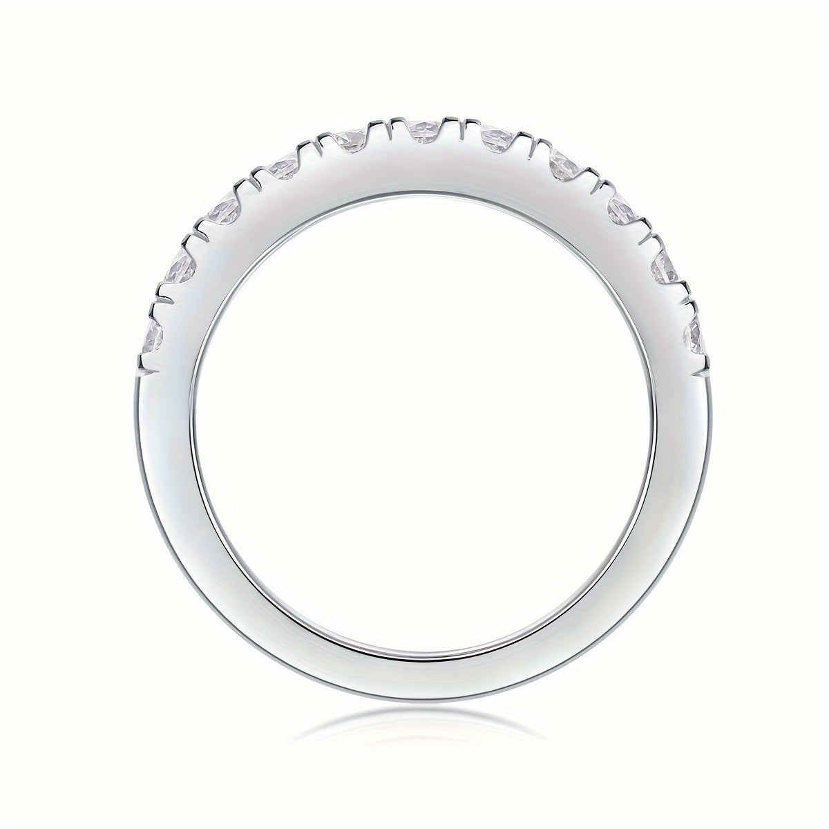 Элегантное кольцо с тонким ободком из моиссанита в серебре 925 пробы, блестящее и с инкрустацией, в подарочной коробке