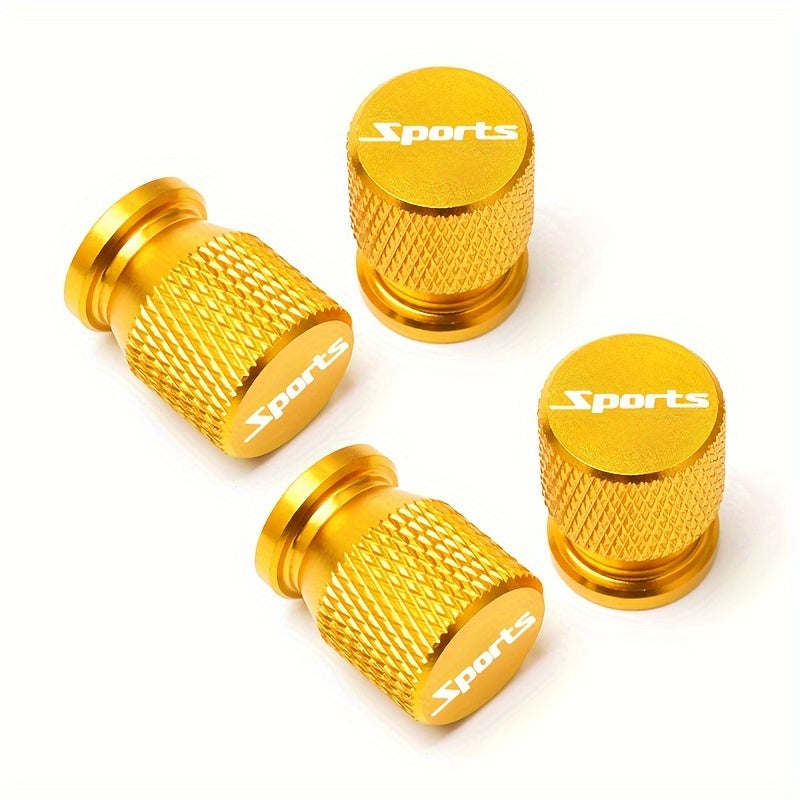 Set of 4 Aluminum Gold Tire Valve Caps Leak-proof Corrosion-resistant for Cars Bikes