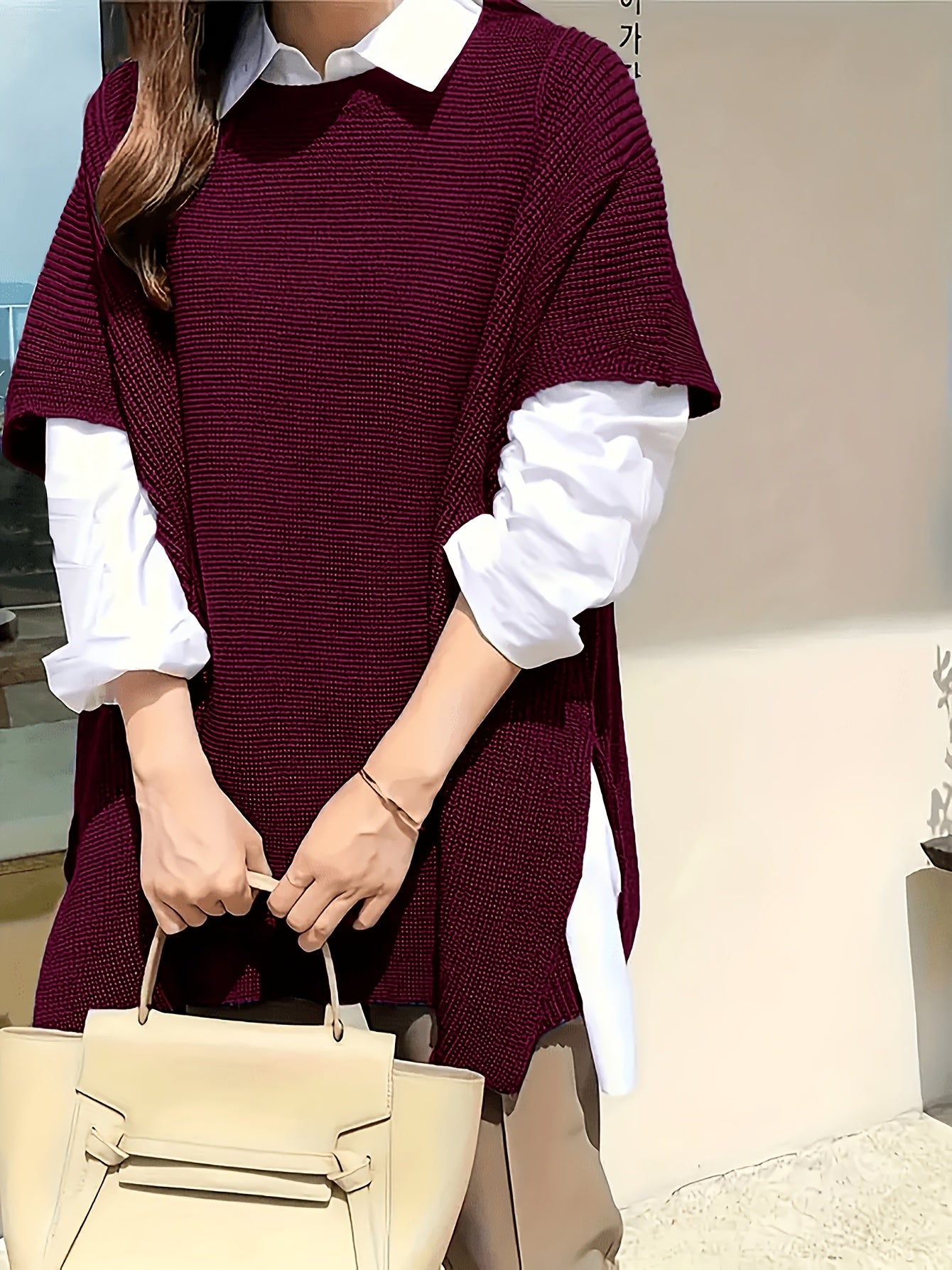 Women's Plus Size Short Sleeve Crew Neck Sweater with Side Seams