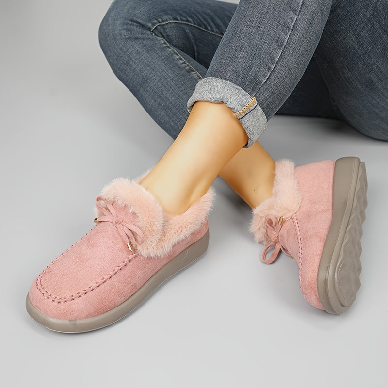 Women's Fleece-Lined Winter Boots with Plush Collar Slip-On Snow Boots