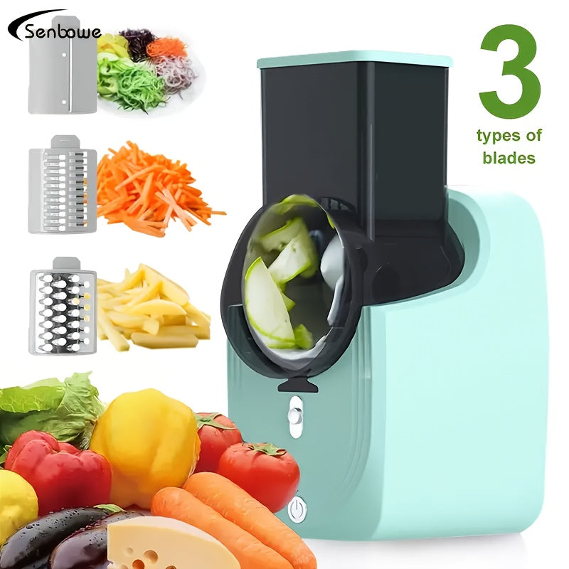 3-in-1 USB Electric Vegetable Cutter with 3 Blades Slices Shreds Chops Fruits Vegetables