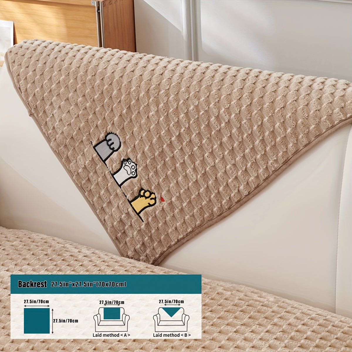 Funda de sofá de terciopelo con bordado de perro de dibujos animados, antideslizante, de felpa gruesa, protector de muebles