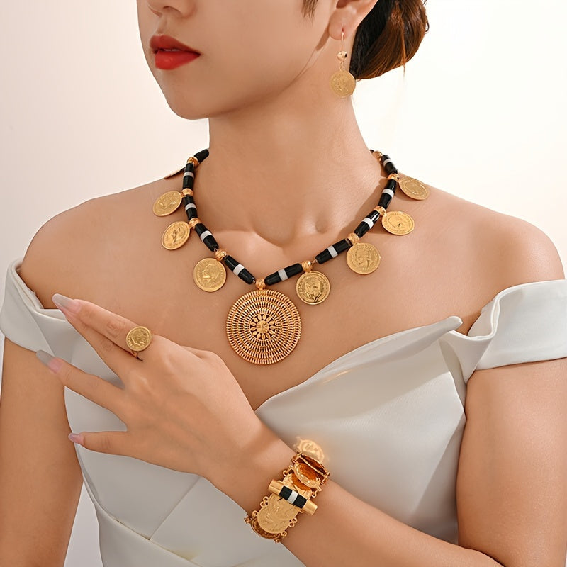 Bohemian Gold Tassel Jewelry Set for Women Necklace Earrings Ring Bracelet Wedding