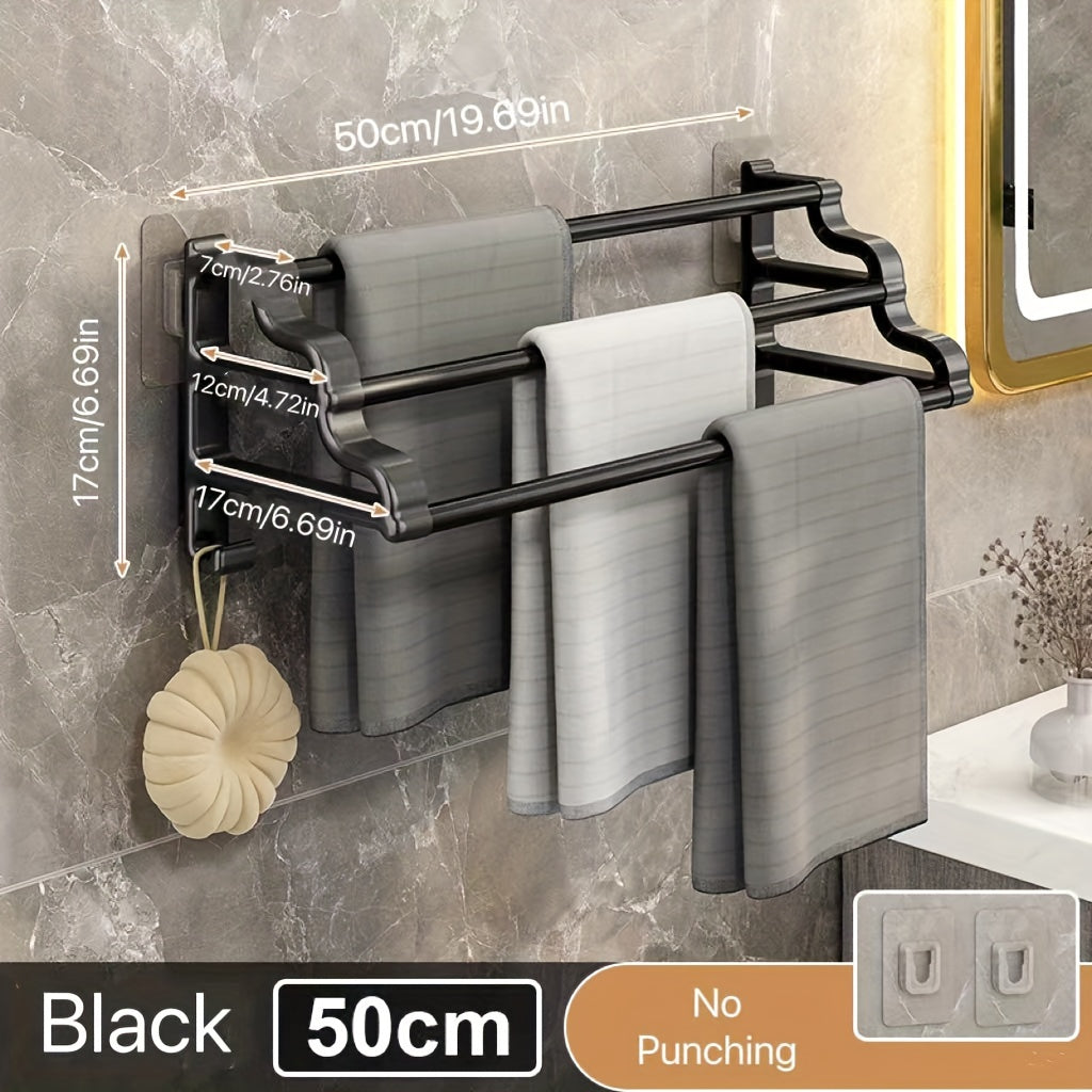 Triple Bar Wall Mount Towel Rack Bathroom Organizer Durable Steel