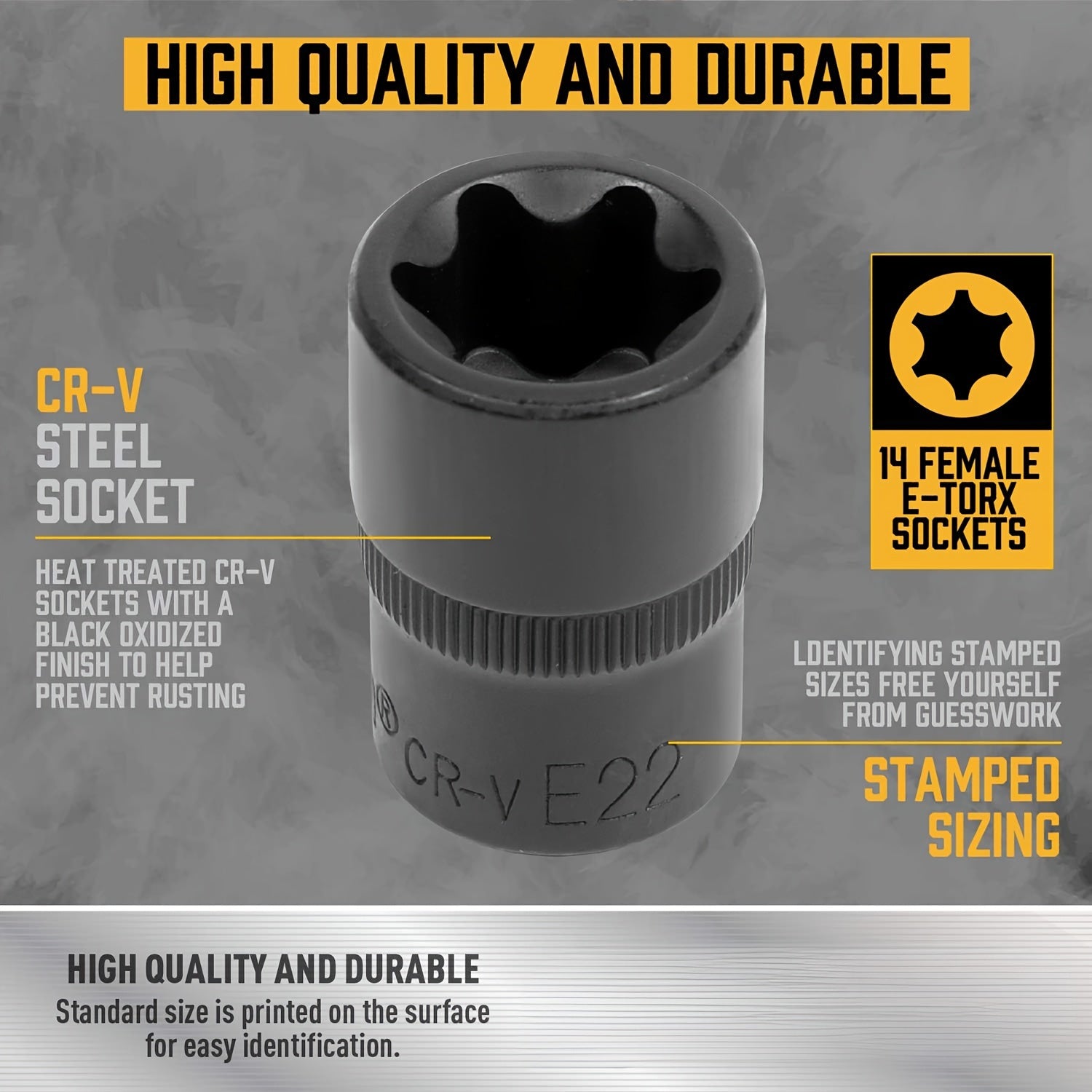 14 Pcs E-Torx Socket Set with External and Female Plum Blossom Design