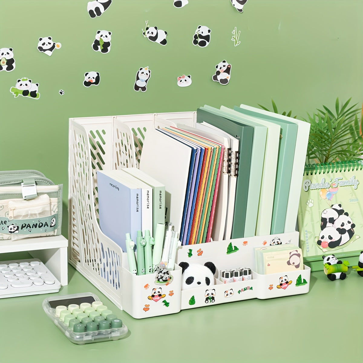 Desktop File Organizer with Panda Theme 4 Slots Detachable Tiered Shelves PP Material Office Storage