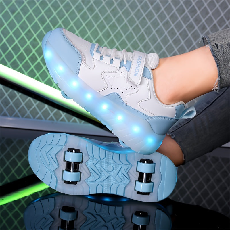 Kids' Low Top Roller Skating Shoes with USB Charging Glowing Effect Breathable Lightweight