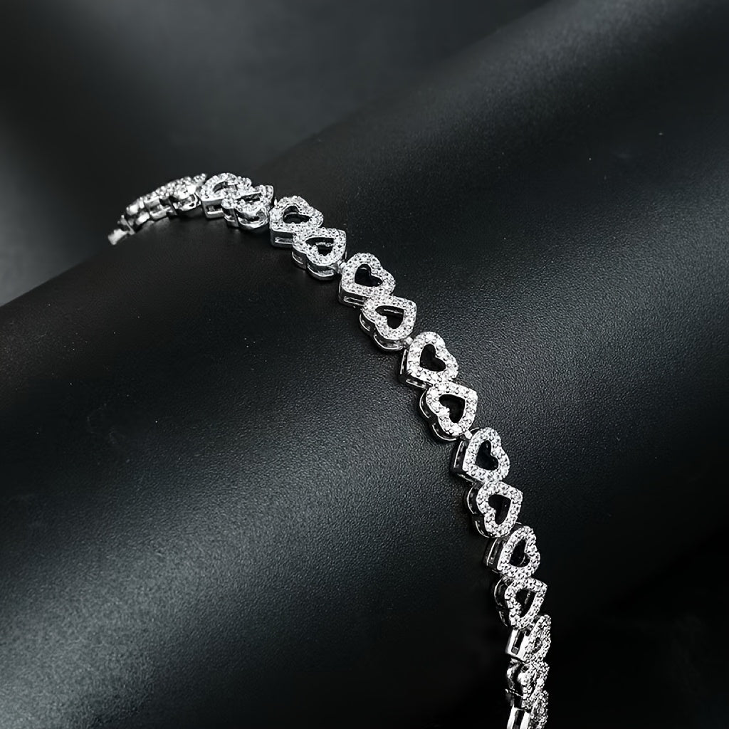 Heart-Shaped Rhinestone Cubic Zirconia Bracelet Adjustable Jewelry for Women