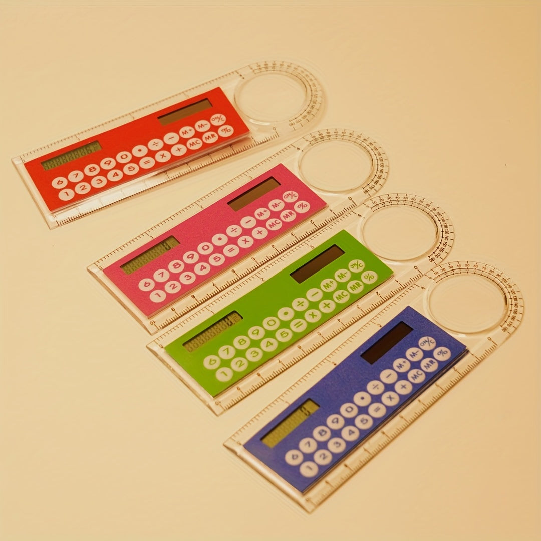 Mini Ultra-Thin Solar Calculator Ruler with Magnifying Glass 10cm Office School Supplies