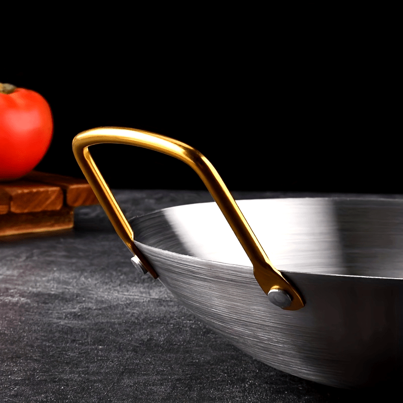 Wok de acero inoxidable duradero con recubrimiento antiadherente para cocinas de gas y cocina en casa