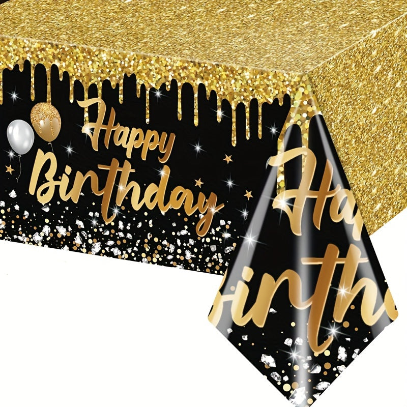 Black and Gold Birthday Tablecloth Rectangle Party Decor for Celebrations