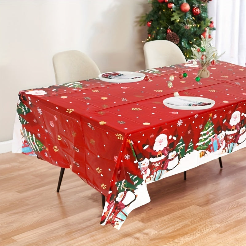 Christmas Tablecloth Red Santa Penguin Snowflake Polyester 130x220cm