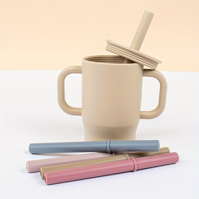 Vaso de silicona para niños, a prueba de fugas, libre de BPA, con asa y tapa con pajilla