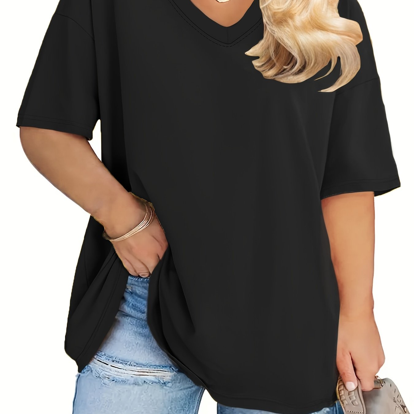 Women's Plus Size Solid Crew Neck Short Sleeve T-Shirt for Spring and Summer
