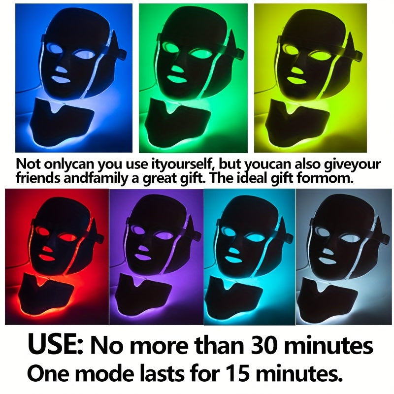7-Color LED Facial and Neck Mask USB Rechargeable Adjustable Skincare Device