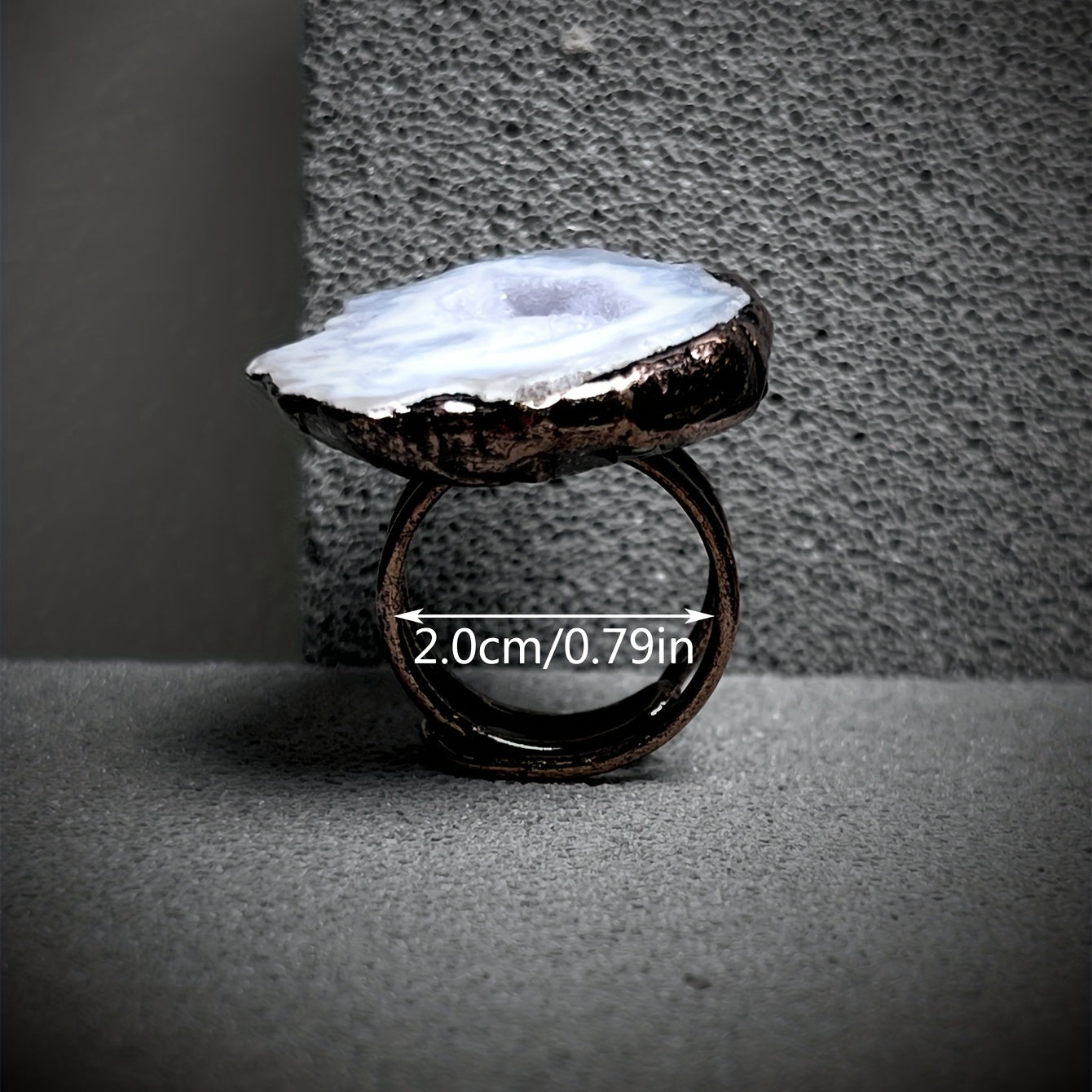 Unisex Adjustable Ring with Natural Gemstone and Irregular Design