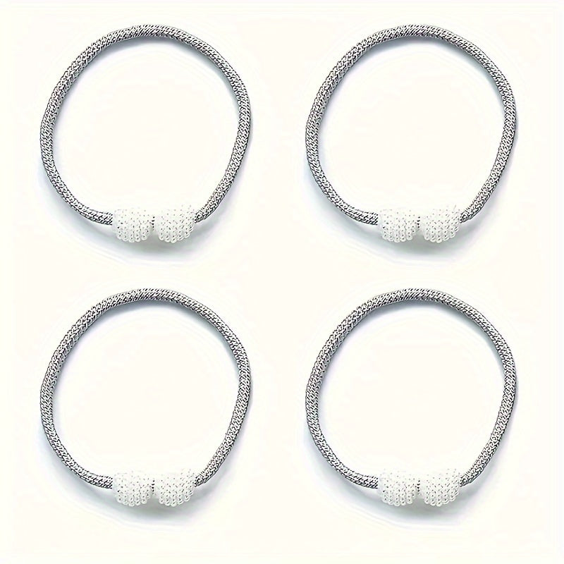Set of Four Magnetic Curtain Tiebacks with Pearl Ball Decor for Living Room and Bedroom