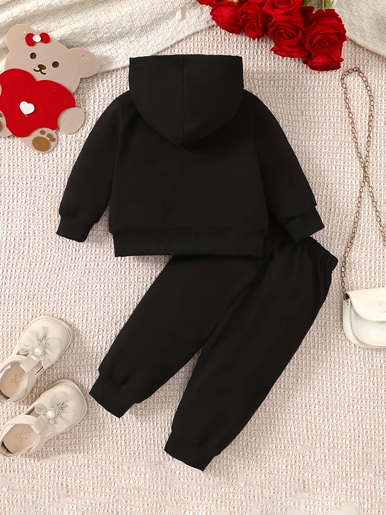 Комплект из 2 предметов с принтом "Я люблю папу": худи и брюки из полиэстера для мальчиков и девочек, предназначенный для уличной носки.