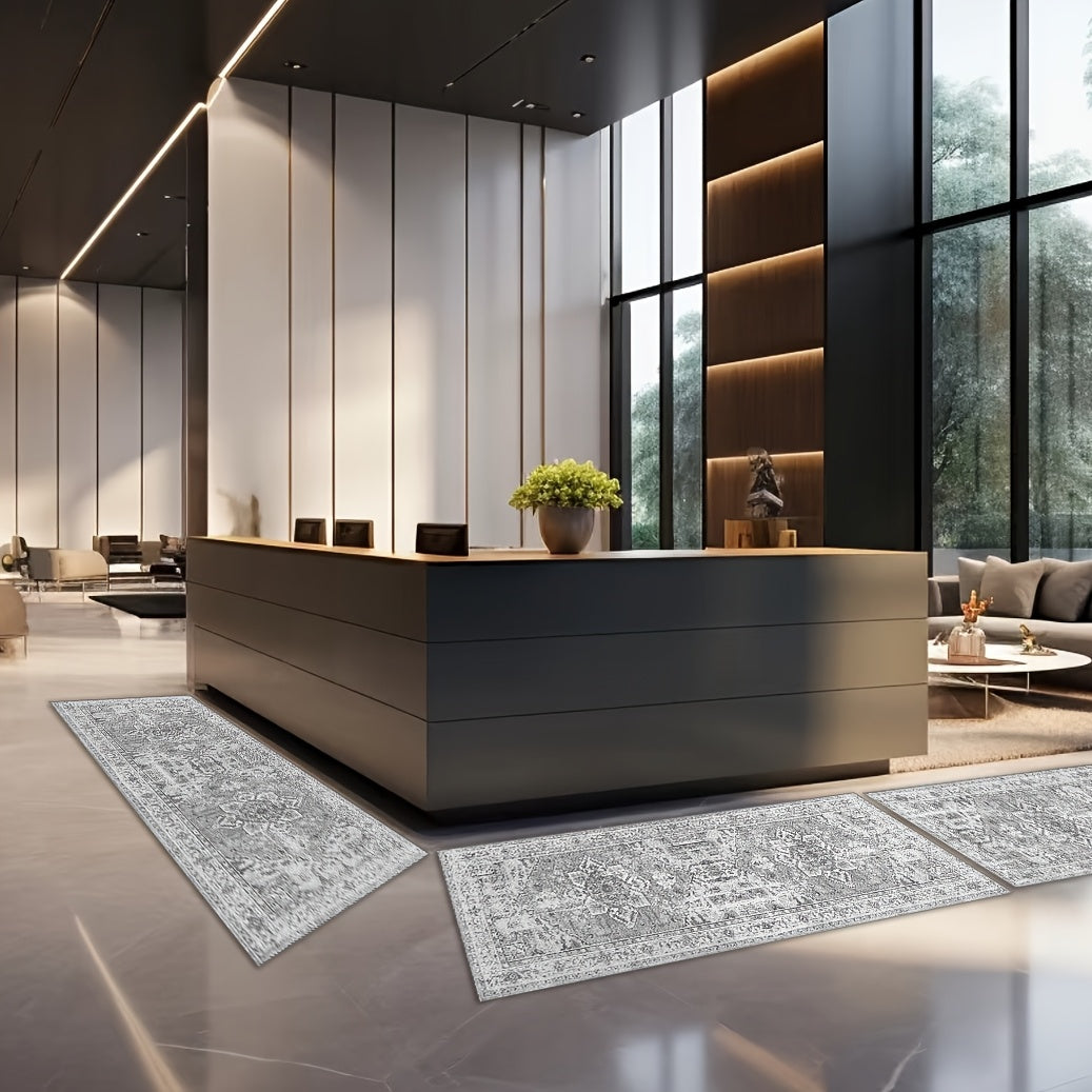 3-Piece Washable Boho Chic Kitchen Rug Set Non-Slip Polyester TPR Backing