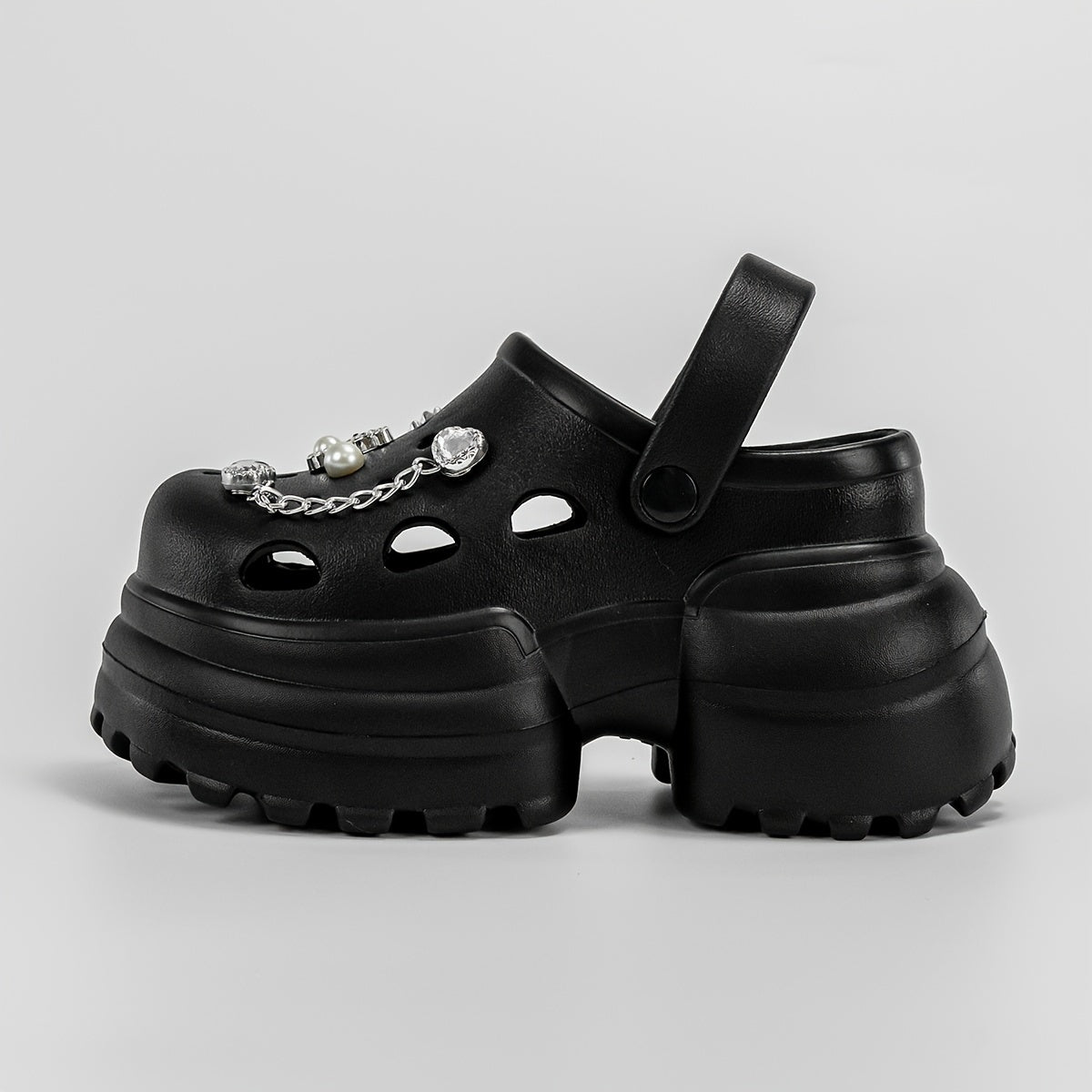 Women Silver Bear Chain High Heel Shoes 10cm Hole Style