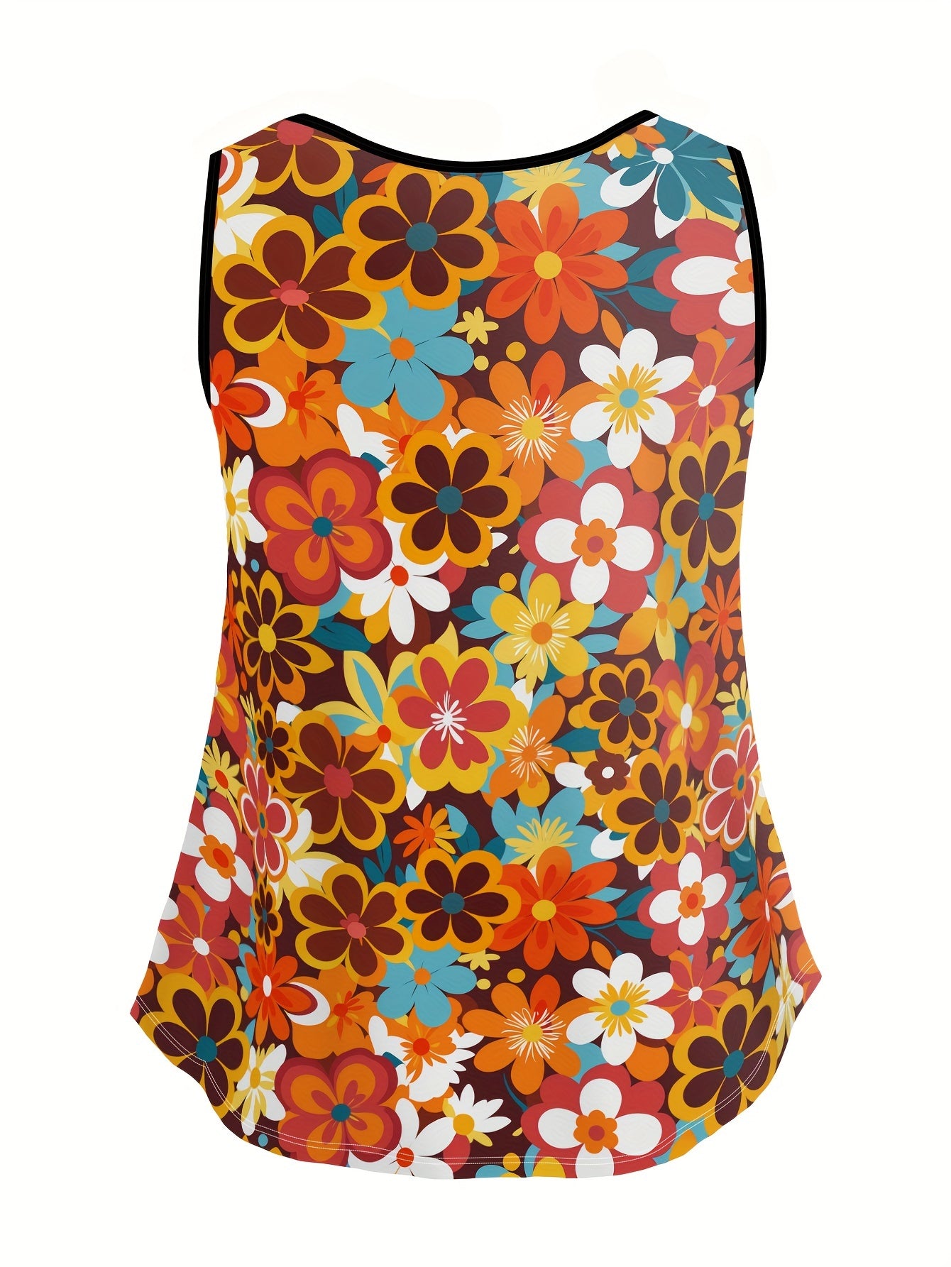 Plus Size Floral Tank Top for Women Polyester Spandex Crew Neck Sleeveless