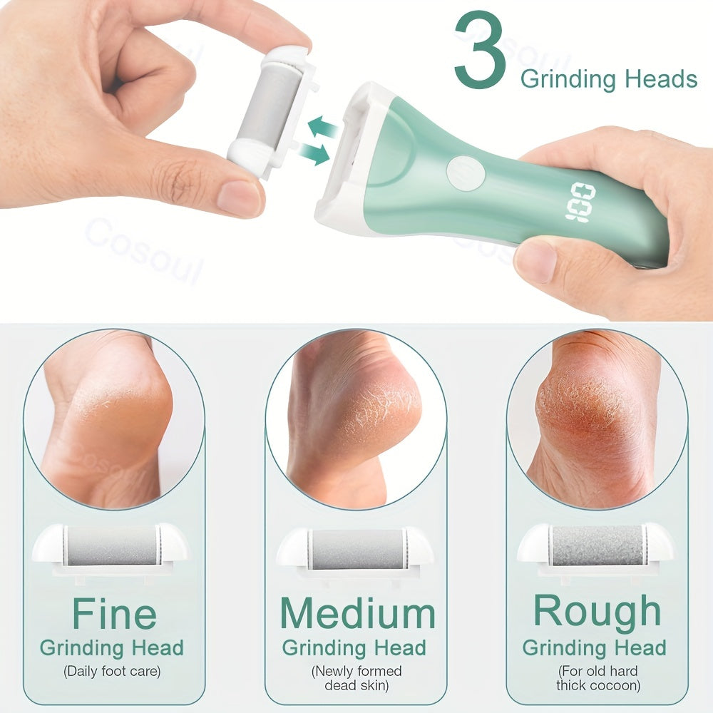 Rechargeable Electric Foot File Callus Remover for Dead Skin Heels with USB Charging and Multiple Grinding Heads