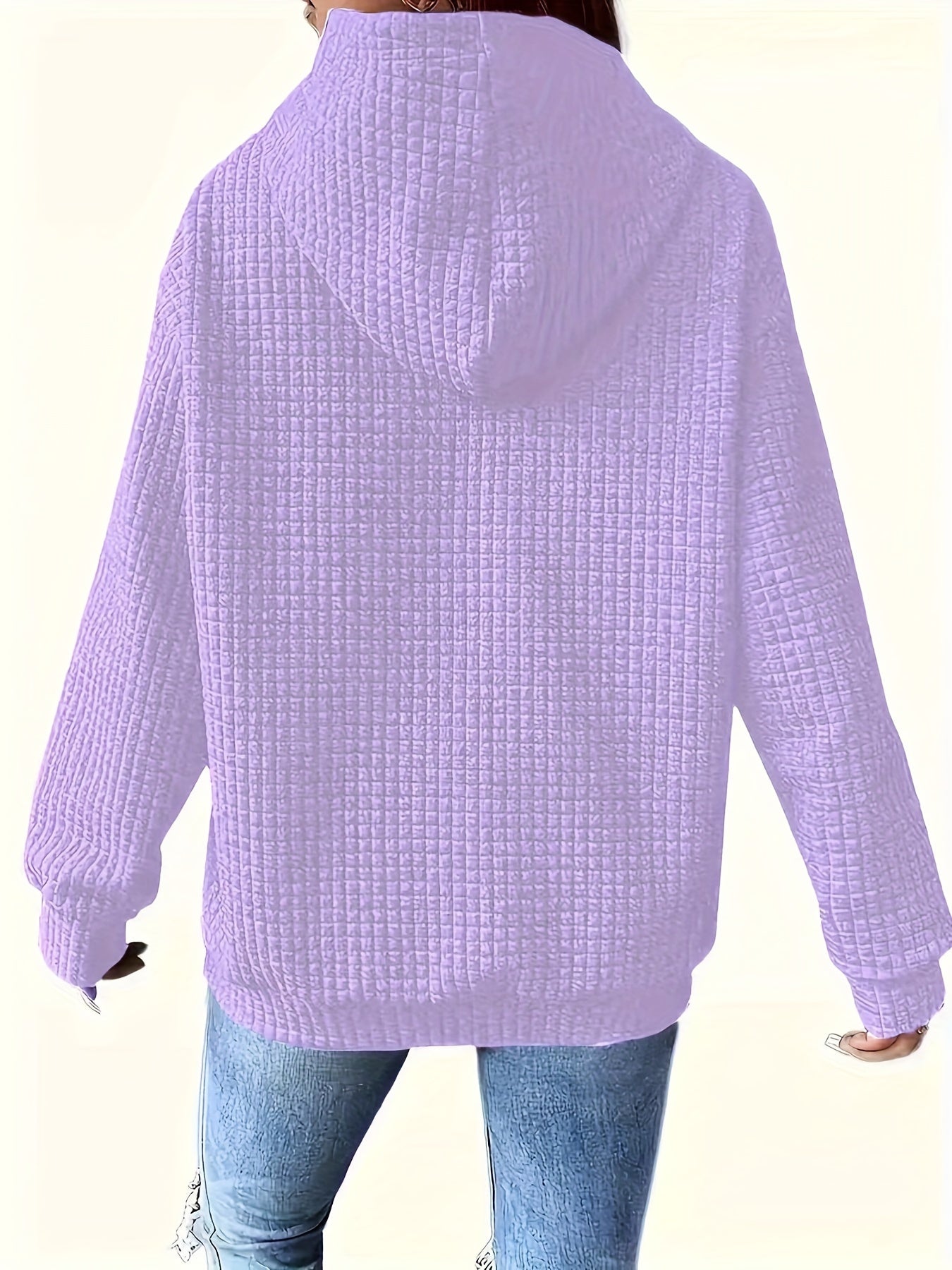 Sudadera con capucha de waffle para mujer talla grande con bolsillos con cremallera y cordón