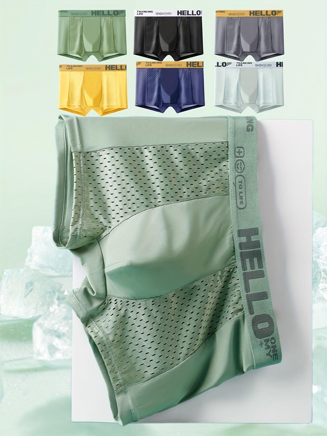 Men's Breathable Mesh Boxer Briefs 6 Pack Solid Color Cooling Fabric Elastane
