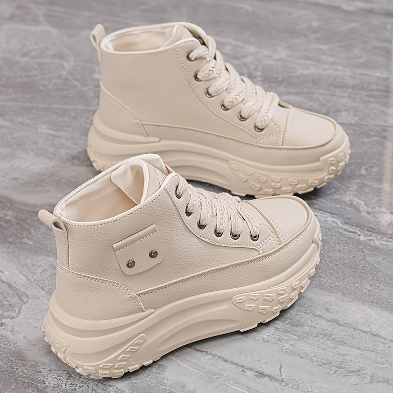Women's Black PU Cover Platform Sneakers with Thick Sole and Zipper
