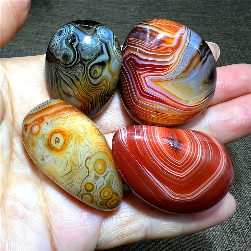 Set of 4 One-of-a-Kind Striped Agate Crystal Quartz Stones for Jewelry Making