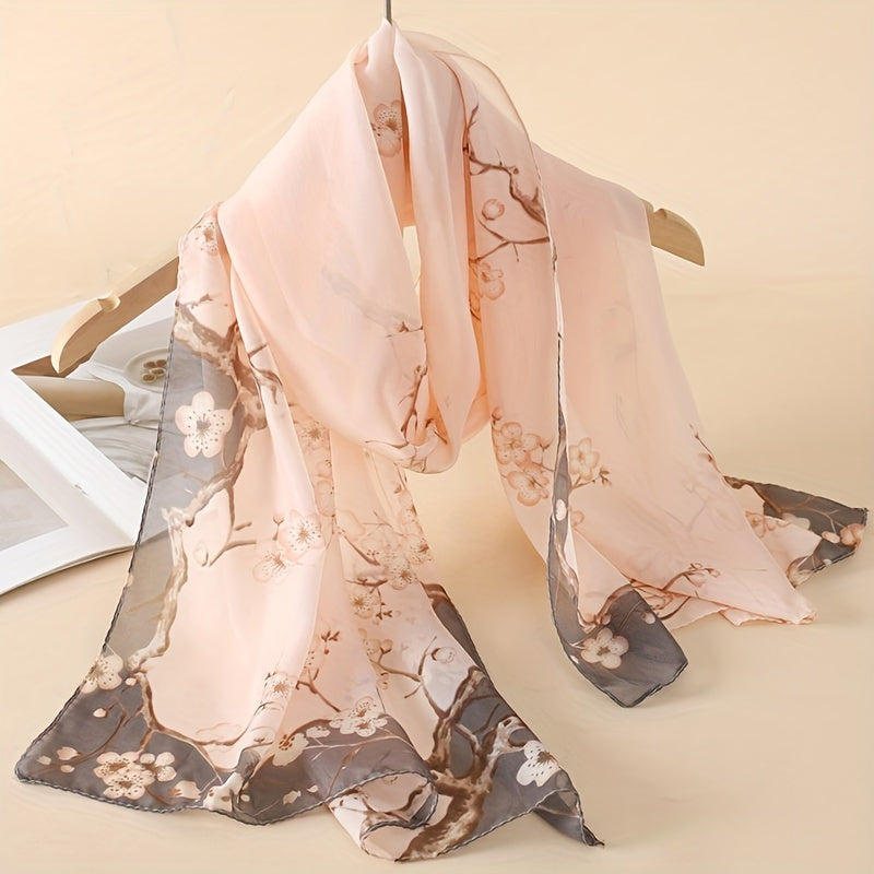 Bohemian Style Floral Polyester Scarf Long Shawl for Casual Beach Sun Protection