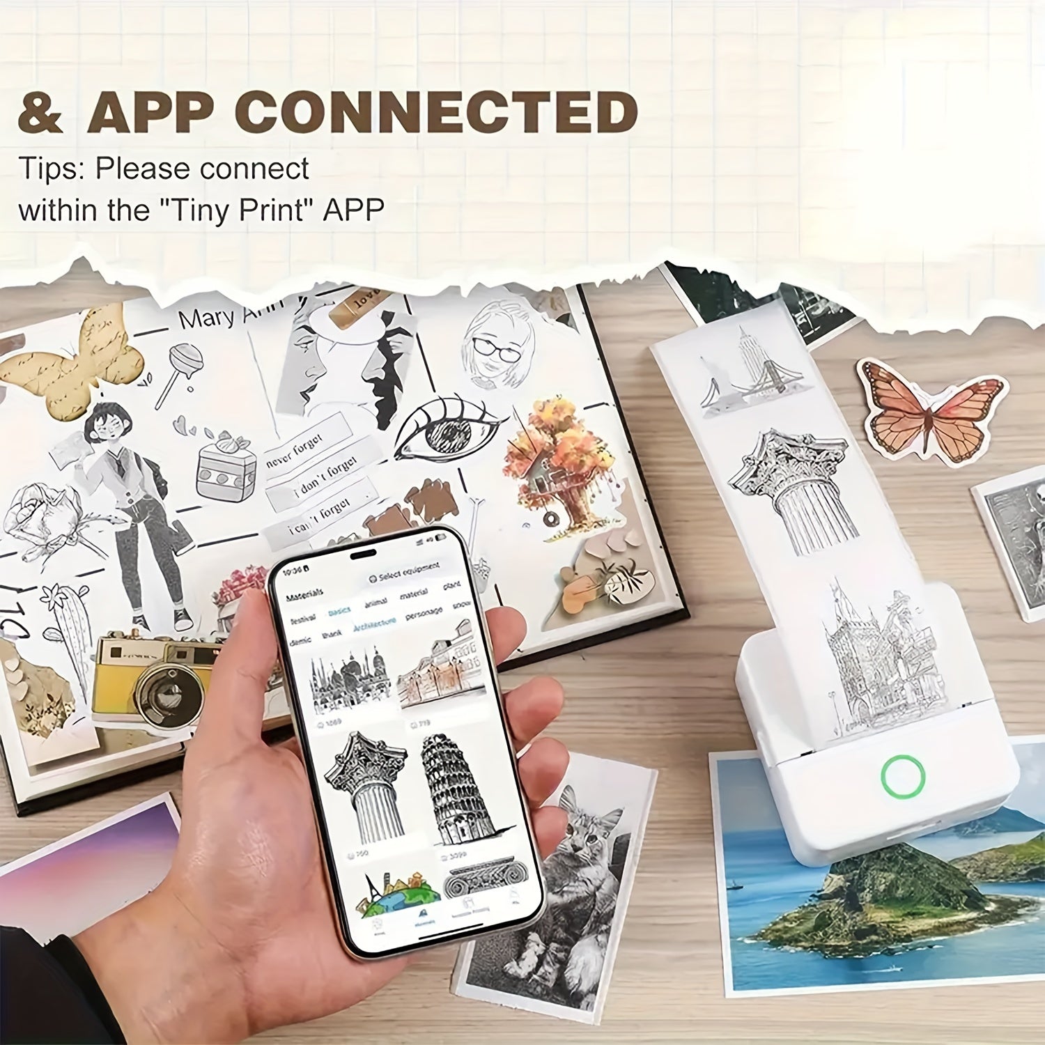 Impresora térmica portátil con rollos de pegatinas autoadhesivas para fotos, etiquetas y texto