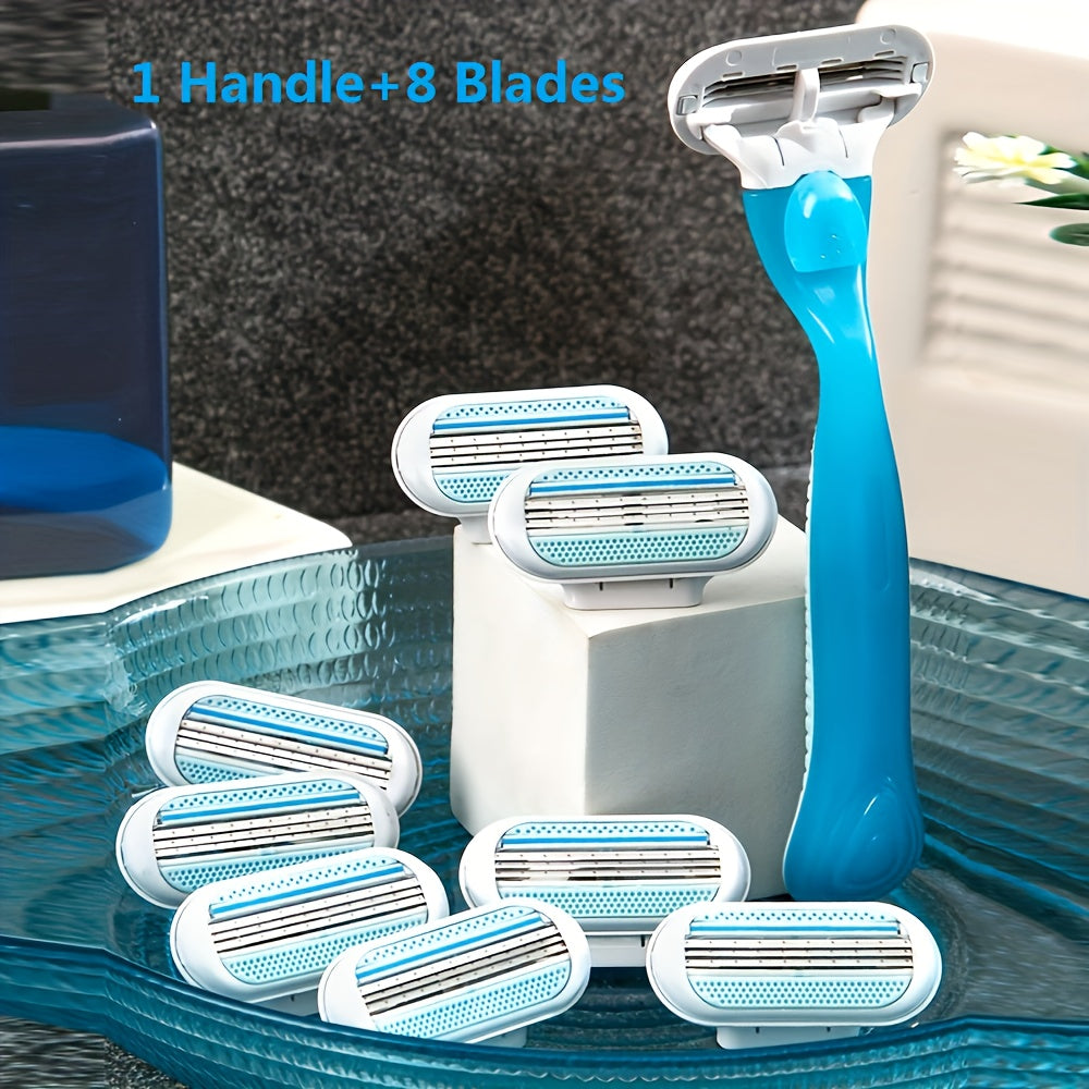 Hypoallergenic Manual Hair Removal Razor Kit with Blue Handle and White Blades for Normal Skin