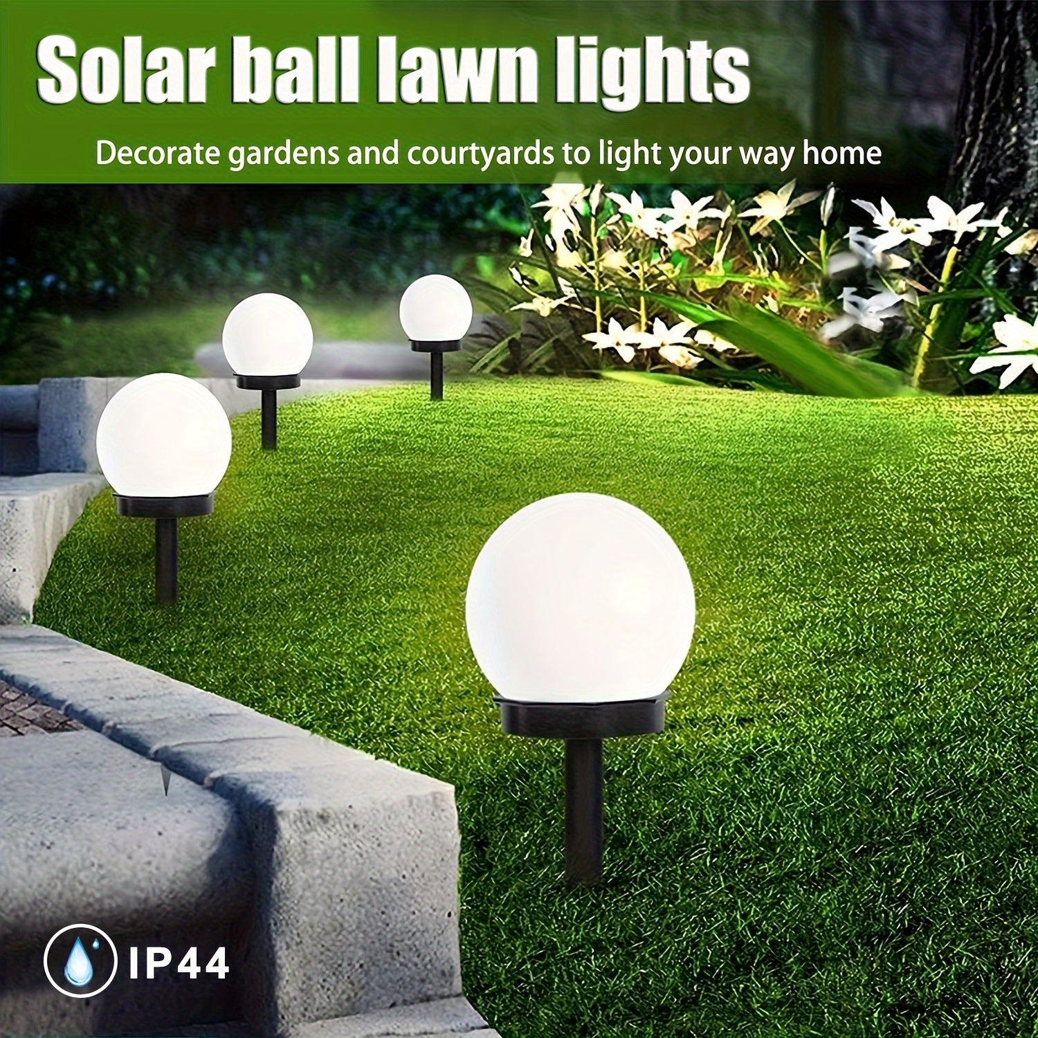 3 Pack Solar Globe Garden Lights Outdoor Pathway Lawn Yard Decor White LED