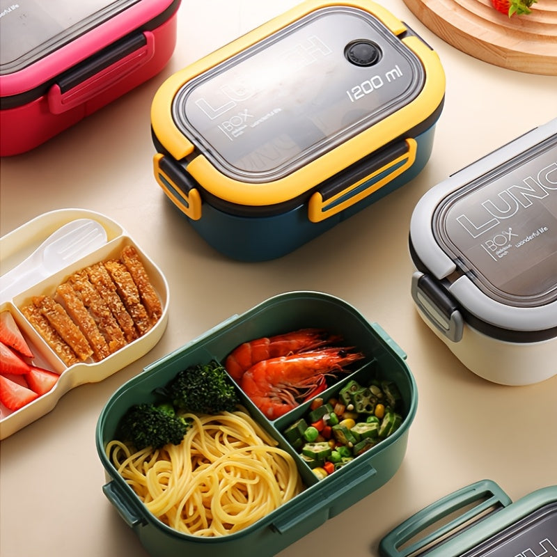 Double-Layer Leakproof Lunch Box with Spoon and Fork for Office Use Durable Microwave Safe Bento Container