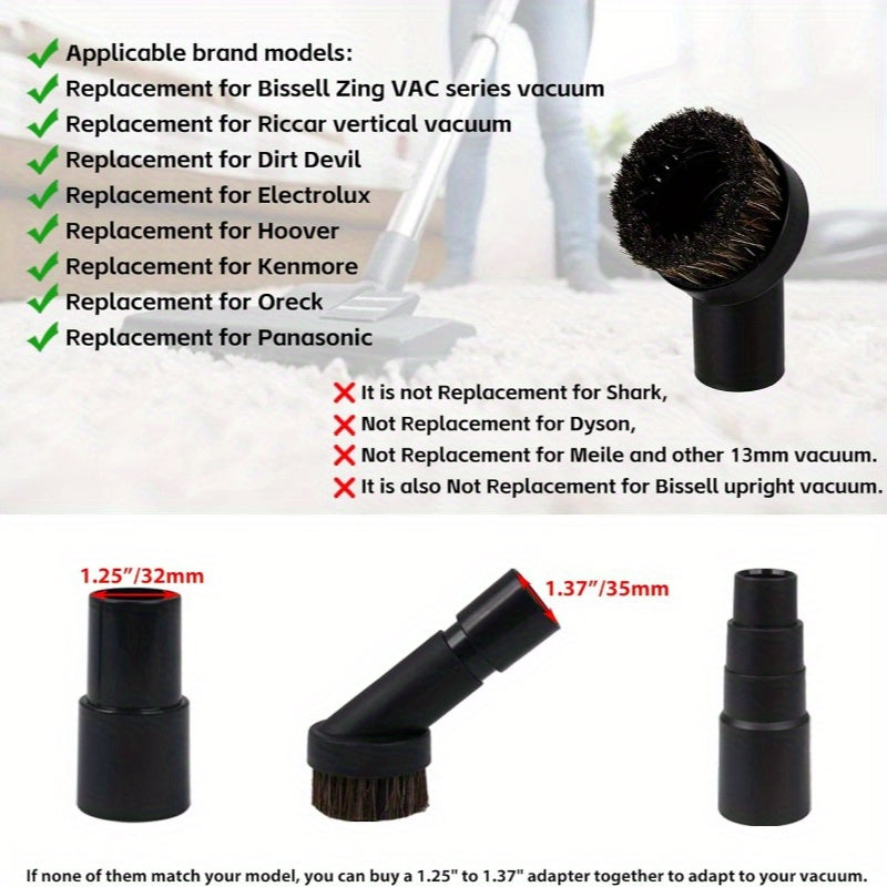 32mm Circular Dusting Brush with Rubber Grip Durable Plastic Vacuum Attachment for Sofa and Floor Cleaning