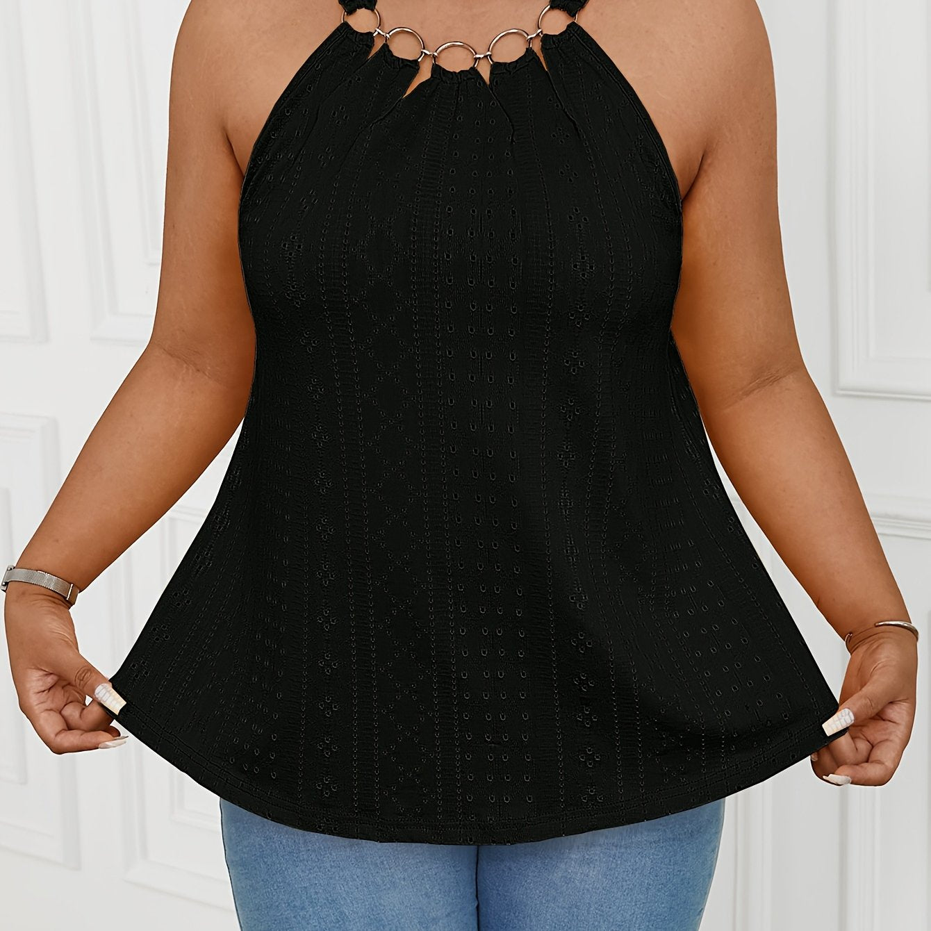 Plus Size Women's Embroidered Eyelet Tank Top Sleeveless Summer Clothing