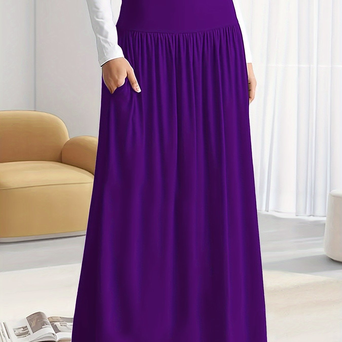Women's Plus Size Solid Color High Waist Skirt for Spring Summer Casual