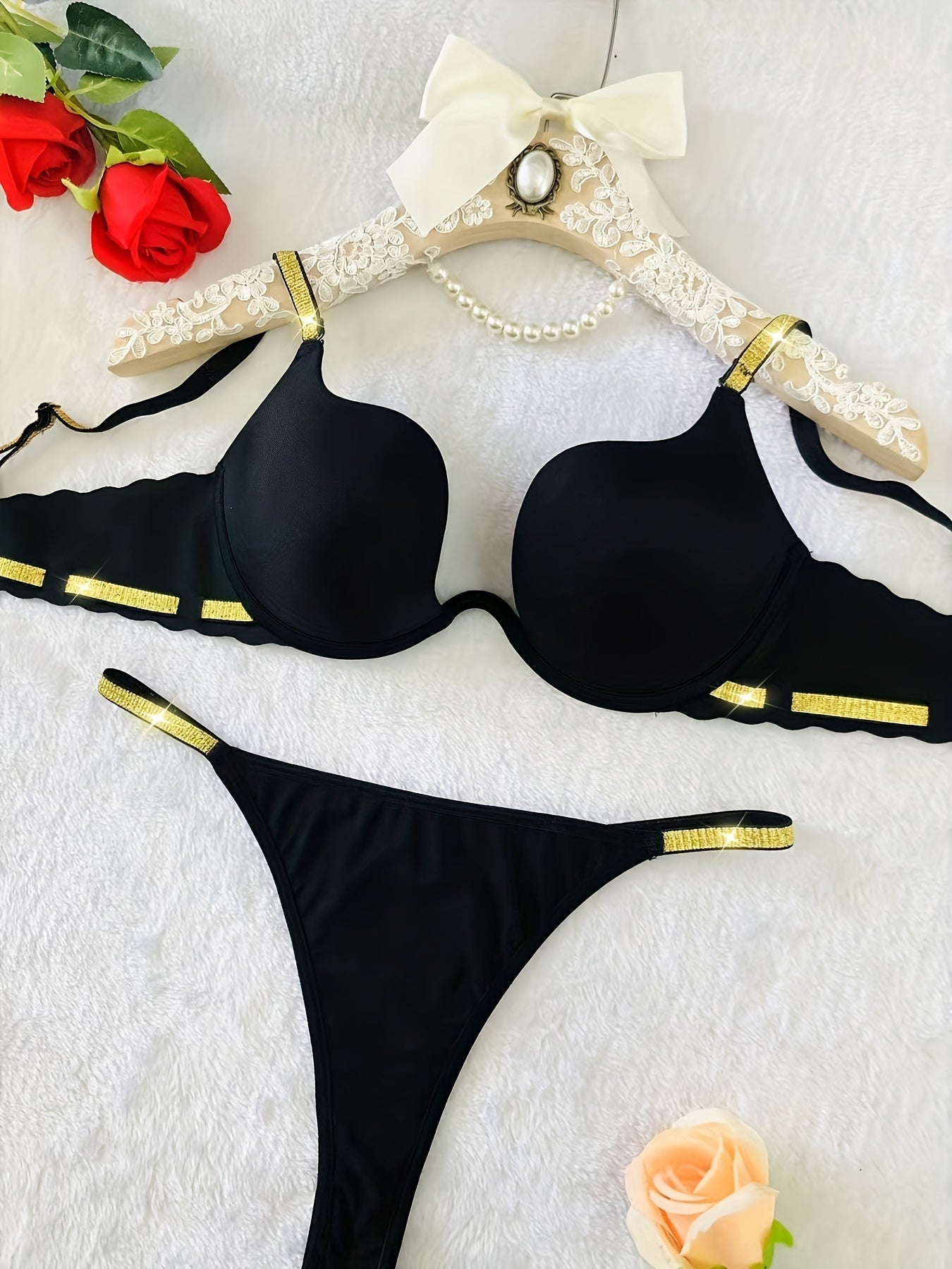 Women’s Lace Lingerie Set with Glitter Bra and Panty