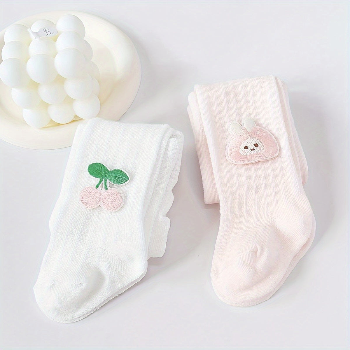 Girls' Breathable Mesh Leggings with Cherry Bunny Design 2 Pack All-Season Cotton Blend